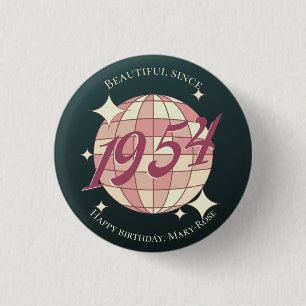 Vintage year 1954 70th birthday black pink retro  1 inch round button