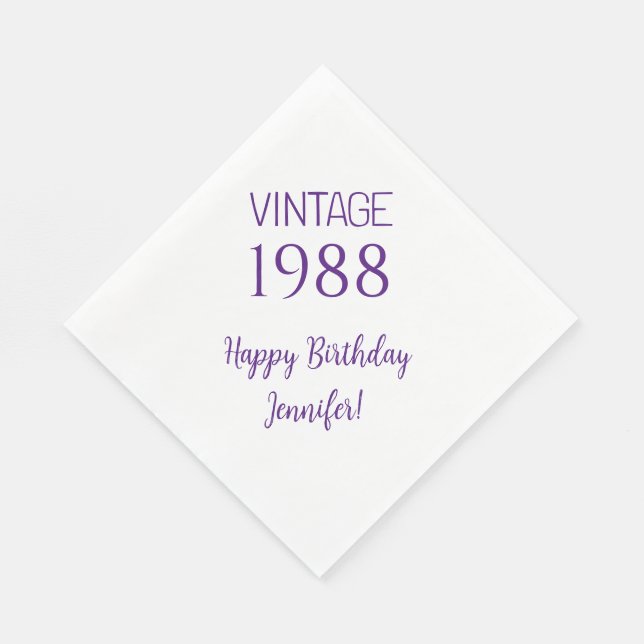 Vintage Year Birthday Party Napkins Personalized (Corner)