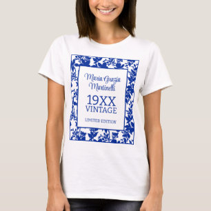 Vintage Year Chic White Blue Floral Birthday T-Shirt