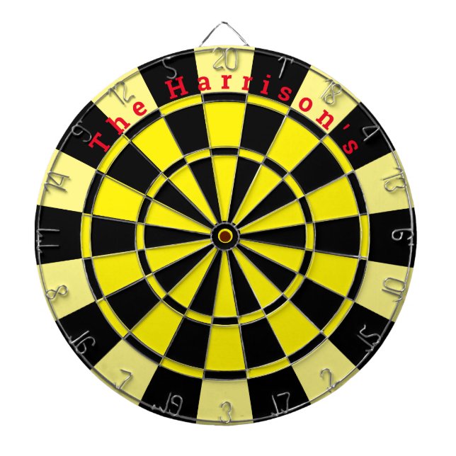Vintage Yellow and Black with custom text Dartboard (Front)