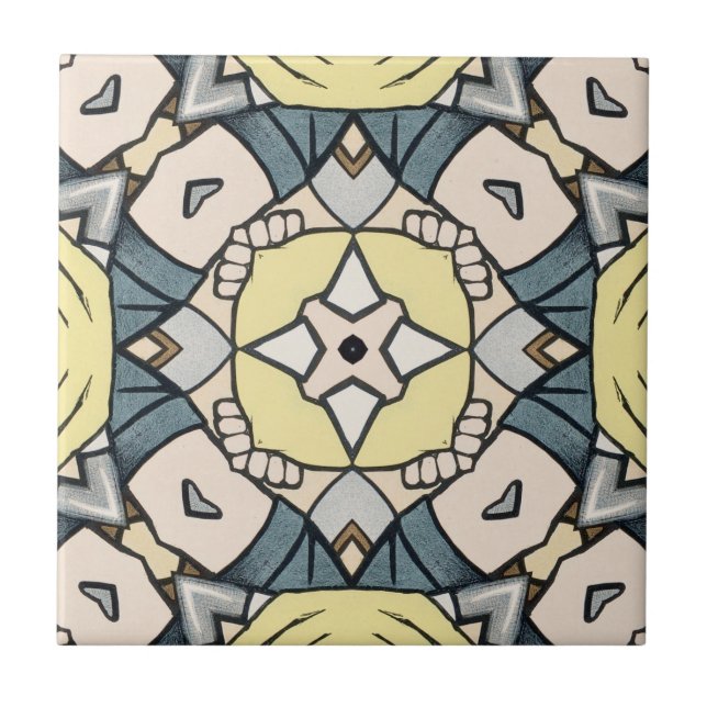 Vintage Yellow and Gray Geometric Tile (Front)