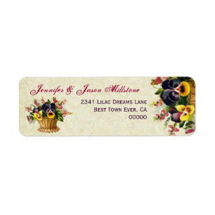 Vintage Yellow and Purple Pansies Wedding Label
