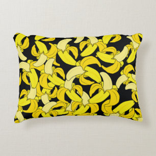Vintage Yellow Bananas: Black Background Accent Pillow