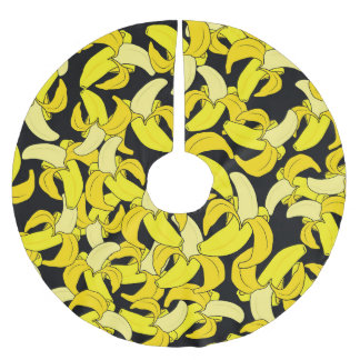 Vintage Yellow Bananas: Black Background Brushed Polyester Tree Skirt