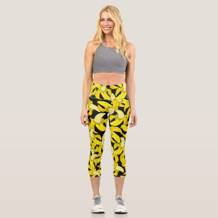 Vintage Yellow Bananas: Black Background Capri Leggings