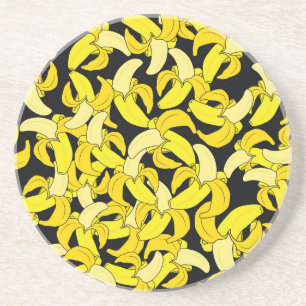 Vintage Yellow Bananas: Black Background Coaster