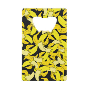 Vintage Yellow Bananas: Black Background Credit Card Bottle Opener