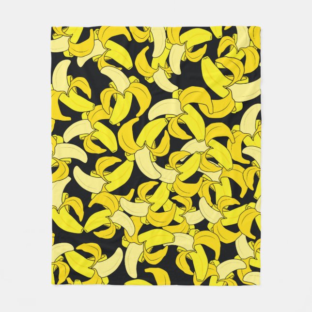 Vintage Yellow Bananas: Black Background Fleece Blanket (Front)