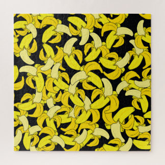 Vintage Yellow Bananas: Black Background Jigsaw Puzzle
