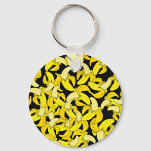 Vintage Yellow Bananas: Black Background Keychain