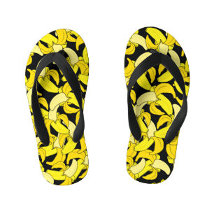 Vintage Yellow Bananas: Black Background Kid's Flip Flops