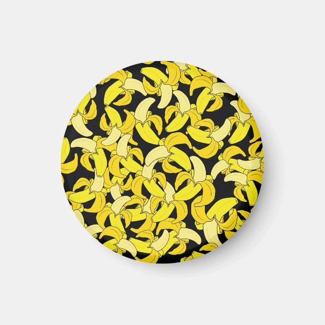 Vintage Yellow Bananas: Black Background Magnet (Front)