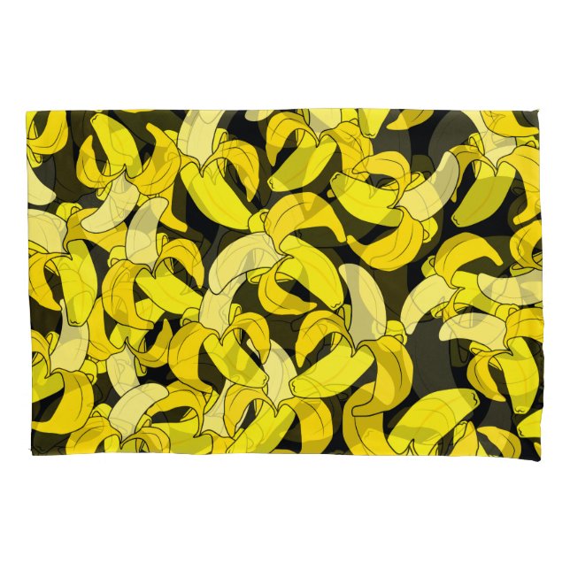 Vintage Yellow Bananas: Black Background Pillowcase (Front)