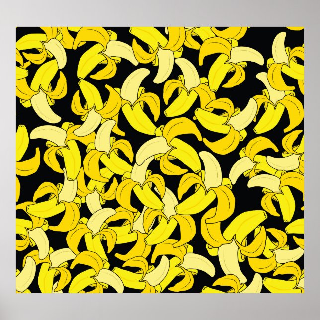 Vintage Yellow Bananas: Black Background Poster (Front)