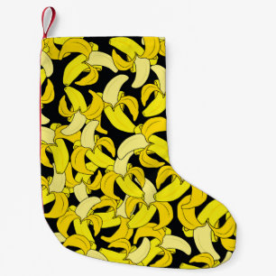 Vintage Yellow Bananas: Black Background Small Christmas Stocking