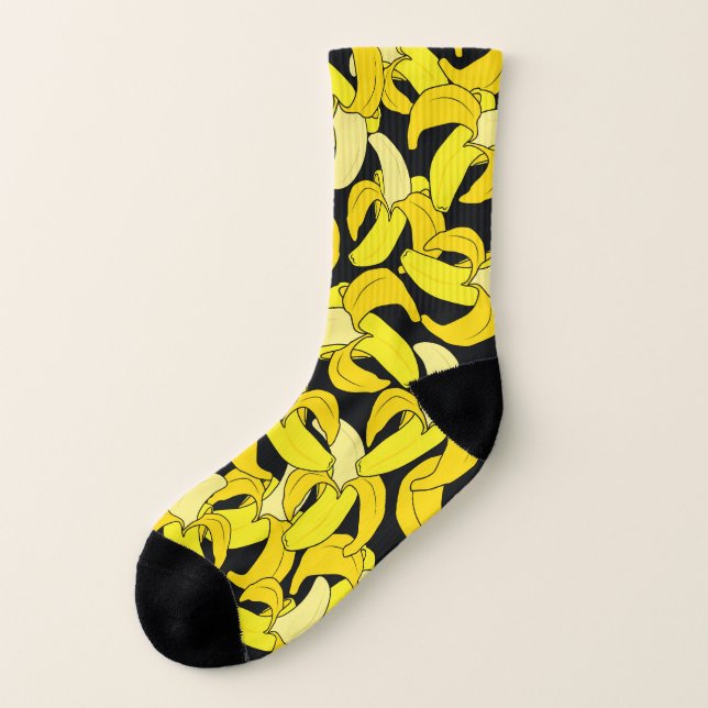 Vintage Yellow Bananas: Black Background Socks (Left Outside)