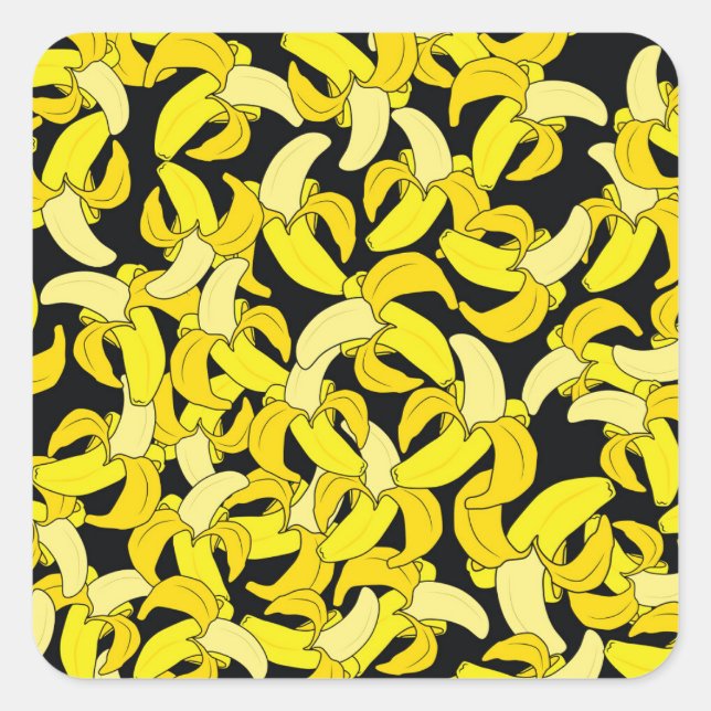 Vintage Yellow Bananas: Black Background Square Sticker (Front)