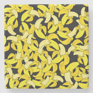 Vintage Yellow Bananas: Black Background Stone Coaster