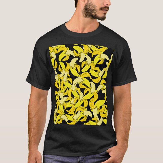 Vintage Yellow Bananas: Black Background T-Shirt (Front)