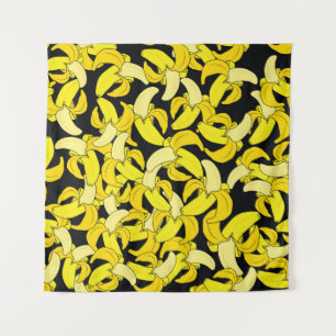Vintage Yellow Bananas: Black Background Tapestry