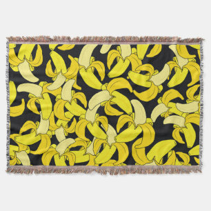 Vintage Yellow Bananas: Black Background Throw Blanket