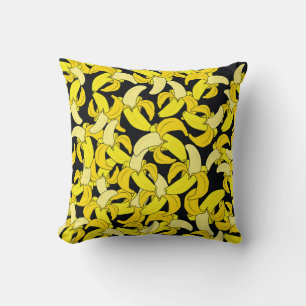 Vintage Yellow Bananas: Black Background Throw Pillow