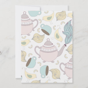 Vintage Yellow Bird Teapot Pastel Blue Cup Tea Thank You Card