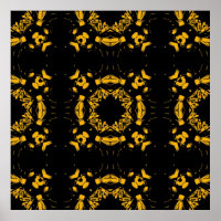 Vintage Yellow, Black Floral Damasks Retro Pattern