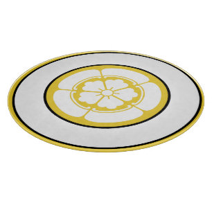 Vintage Yellow Black Oda Japan Mon Oriental Crest Cutting Board