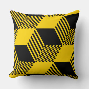 Vintage Yellow & Black Stripe Diamond Chequered Throw Pillow