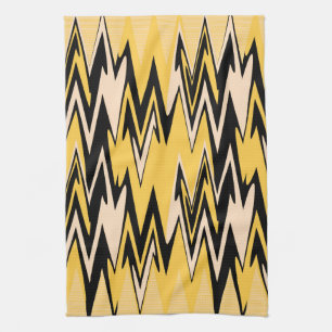 Vintage Yellow, Black Zigzap Abstract Art Deco Kitchen Towel