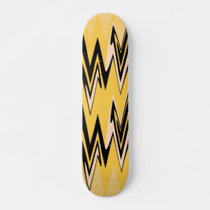 Vintage Yellow, Black Zigzap Abstract Art Deco Skateboard