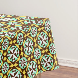 Vintage Yellow Blue Brown Barcelona Pattern Tablecloth