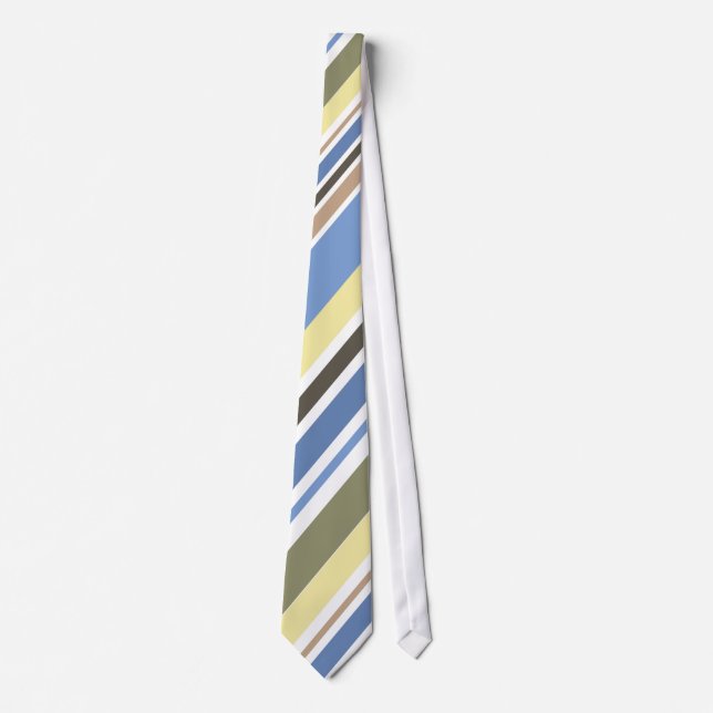Vintage Yellow, Blue Diagonal Stripes Tie (Front)