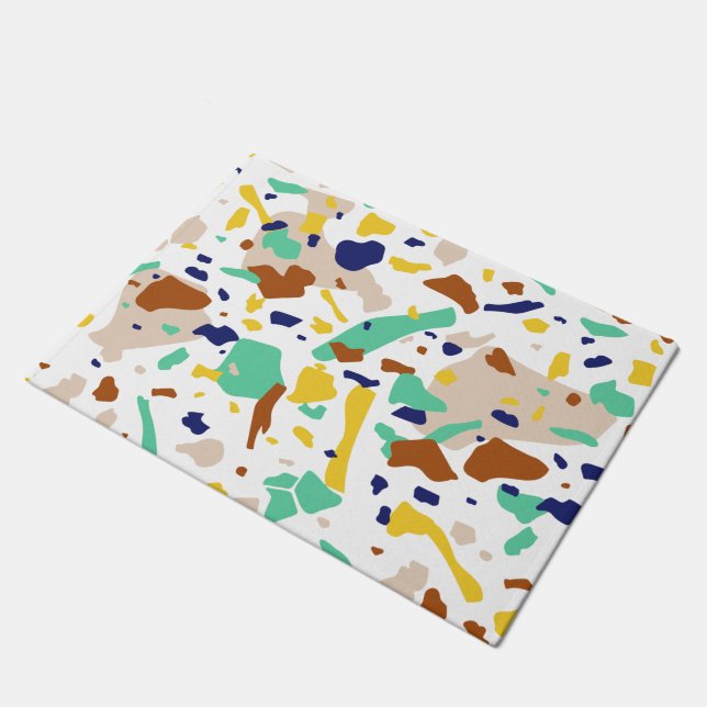 Vintage Yellow Blue Modern Abstract Geometric Doormat (Angled)