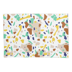Vintage Yellow Blue Modern Abstract Geometric Pillowcase