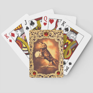 Vintage Yellow Brown Crow Playing Poker Red Ruby Playing Cards