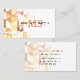 Vintage yellow brown geometric pattern Monogram Business Card