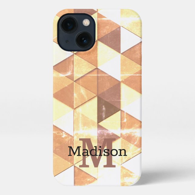 Vintage yellow brown geometric pattern Monogram iPhone Case (Back)
