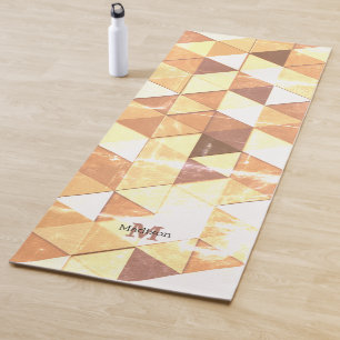Vintage yellow brown geometric pattern Monogram Yoga Mat