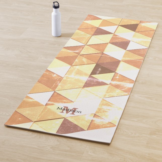 Vintage yellow brown geometric pattern Monogram Yoga Mat (In Situ)