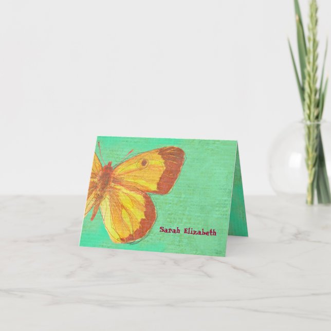 VINTAGE YELLOW BUTTERFLY  Thank You Card (Front)