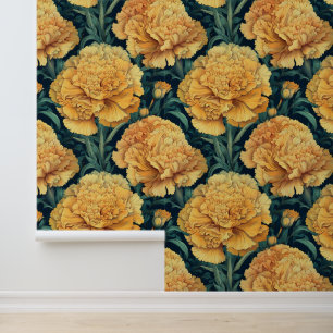 Vintage Yellow Carnation Print Wallpaper