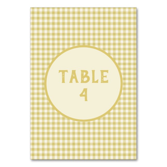 Vintage Yellow Chequerboard Pattern Custom   Table Number (Front)