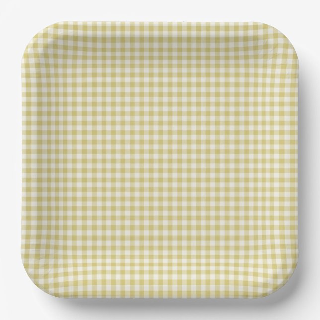 Vintage Yellow Chequerboard Pattern  Paper Plate (Front)