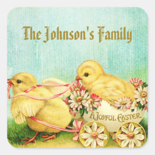 Vintage Yellow Chick Easter  Square Sticker