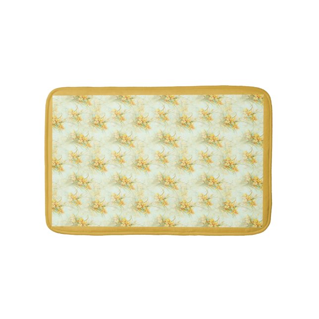 Vintage Yellow Daffodil Floral Flower Bath Mat (Front)