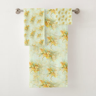 Vintage Yellow Daffodil Floral Flower Bath Towel Set