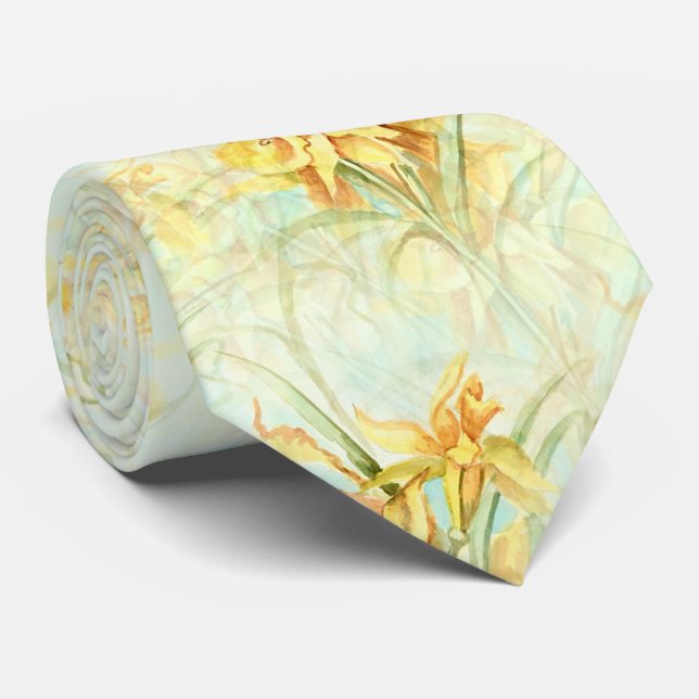 Vintage Yellow Daffodil Floral Flower Tie (Rolled)