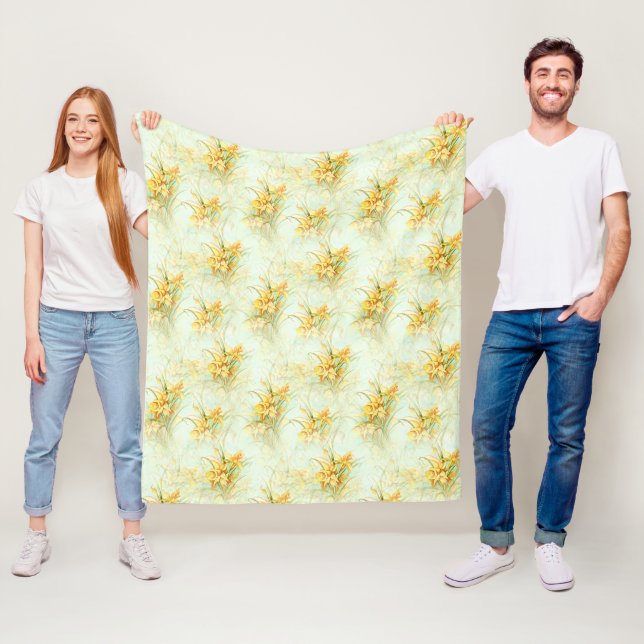 Vintage Yellow Daffodils Floral Flower Fleece Blanket (In Situ)